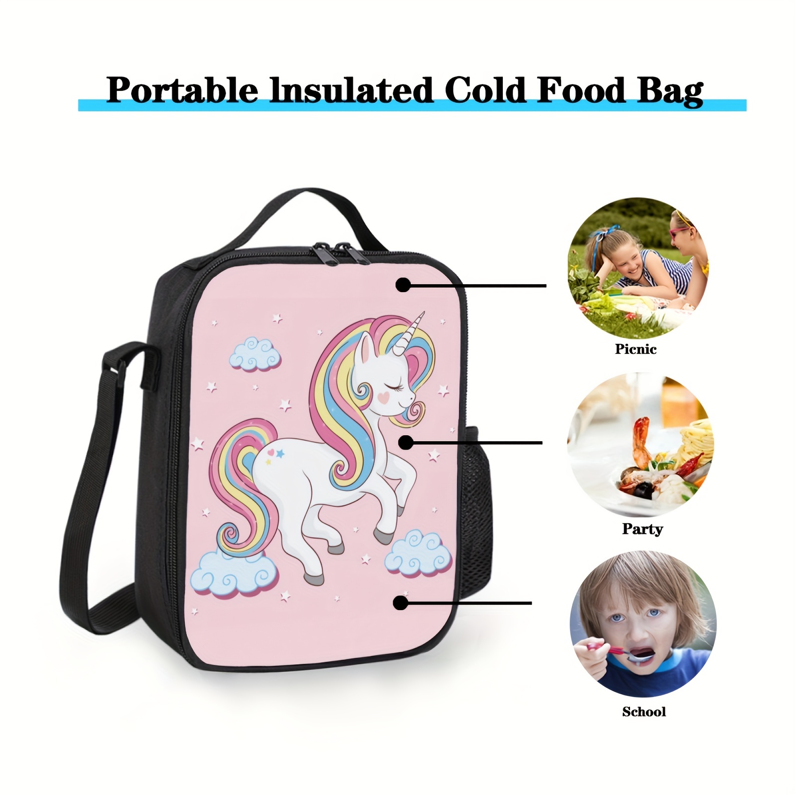 Reusable Unicorn Dinosaur Cat Pattern Insulated Lunch Bag