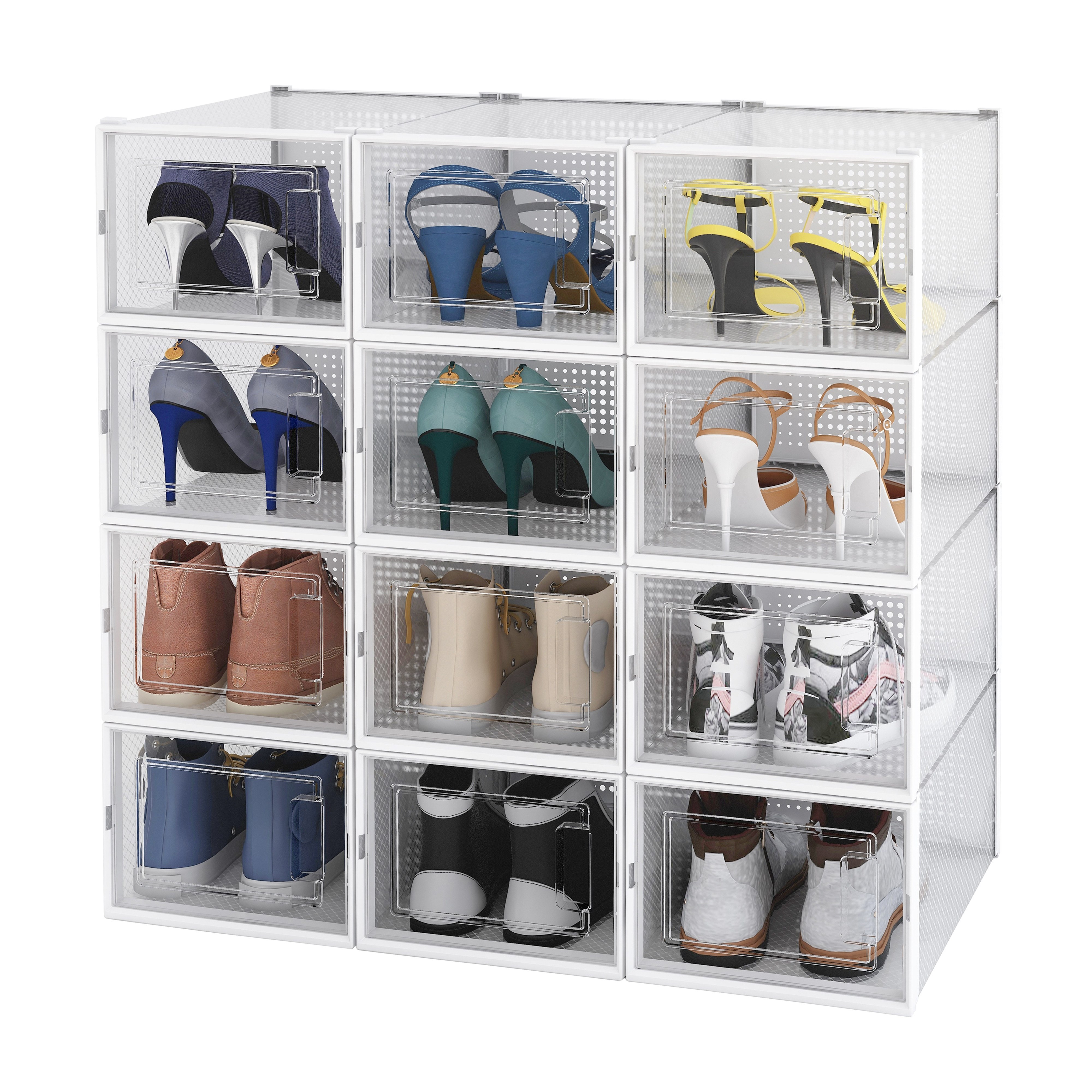 12 Pcs Stackable Shoe Boxes Clear Plastic Stackable, Shoe Storage