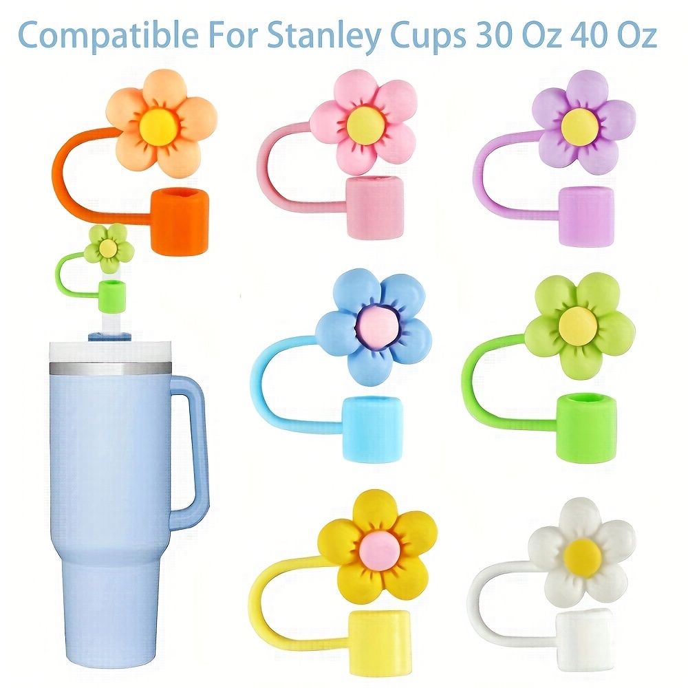 5 PCS Silicone Straw Covers Cap Compatible with Stanley 30&40 Oz Cup, 10mm  Cute Flower Straw Toppers for Tumblers, Dust-Proof Drinking Straw Caps for