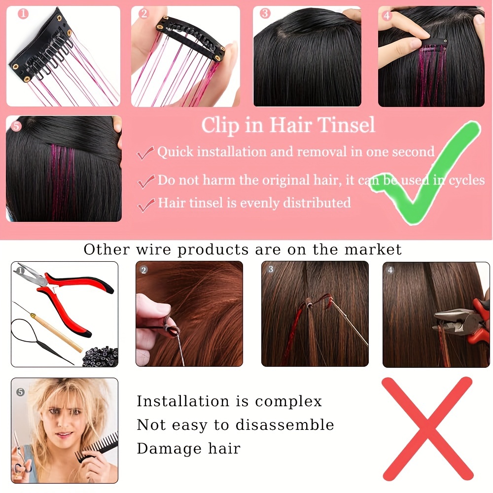 Clip In Hair Tinsel Kit Hair Extensions Synthetic Heat - Temu