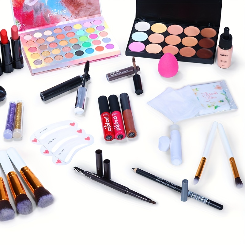 Conjunto Maquillaje, Caja Regalo Cosméticos Sombra Ojos, Delineador Ojos,  Lápiz Cejas, Lápiz Labial, Brillo Labios, Prebase, Base Maquillaje, Polvo  Suelto Brochas Esponja Puff Juego. Completo Set Maquillaje, Regalo Ideal  Día Madre. 