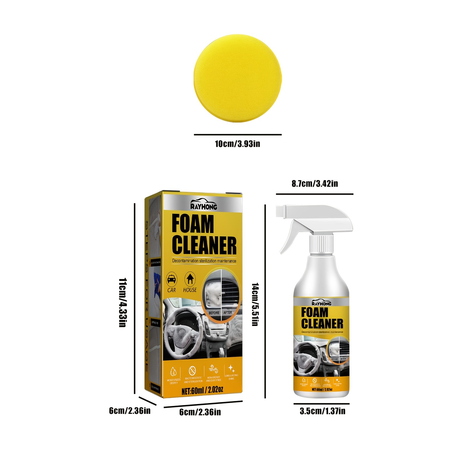 Car Carpet Cleaner, Multifunctional Foam Cleaner, Car Interior Cleaning,  Ceiling Seat Wash-free, Strong Decontamination