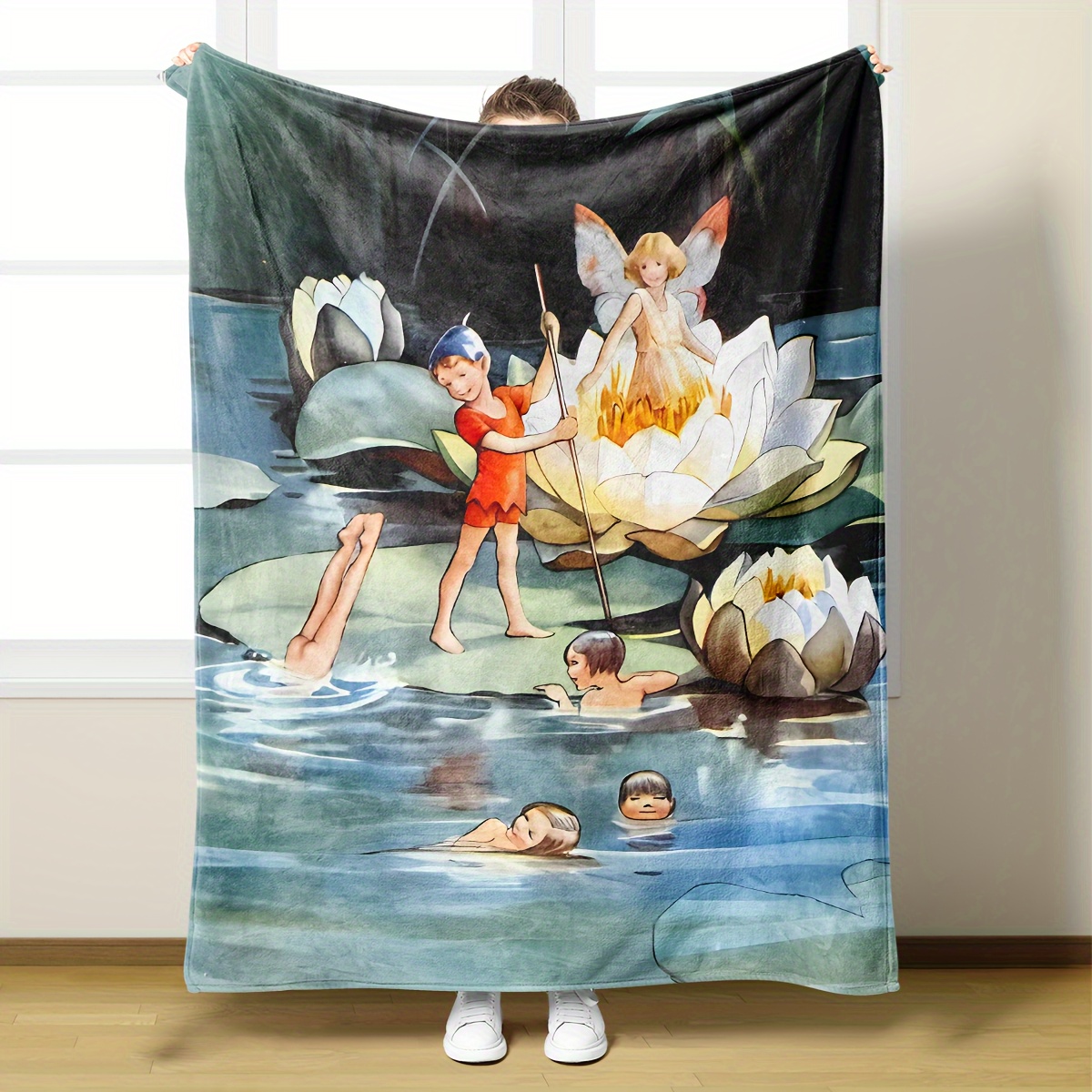 Warm 3D Colored Cubes Hooded Blankets Wearable Soft Towel Plush Mat For Adult Kid