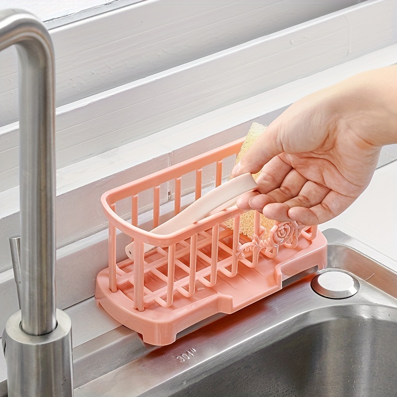 1pc Stainless Steel Sink Organizer Drying Rack, Hanging Sponge Holder,  Faucet Storage Rack with Plastic Tray