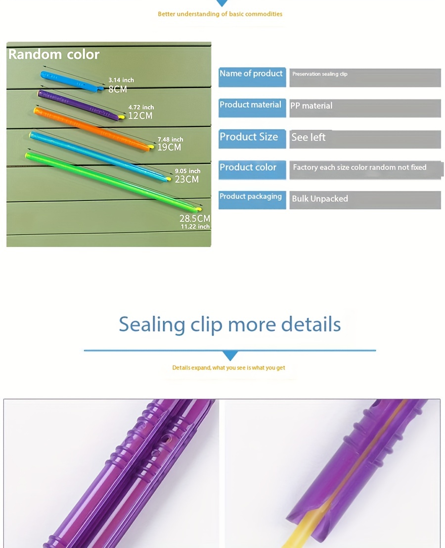 20 шт. пластиковых палочек для закрепления пакетов, многоразовые зажимы для пакетов, влагонепроницаемые герметичные полоски для упаковки, пластиковые принадлежности для кухни. Подробности 6.