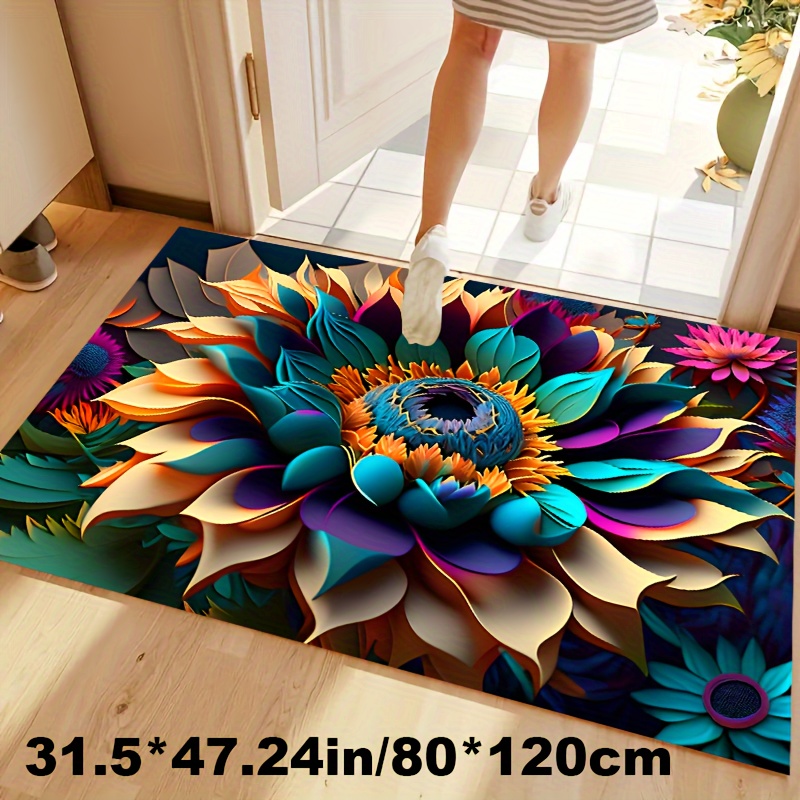 3d Plum Living Room Floor Mat, Non-slip Kitchen Mat Floor Cushion