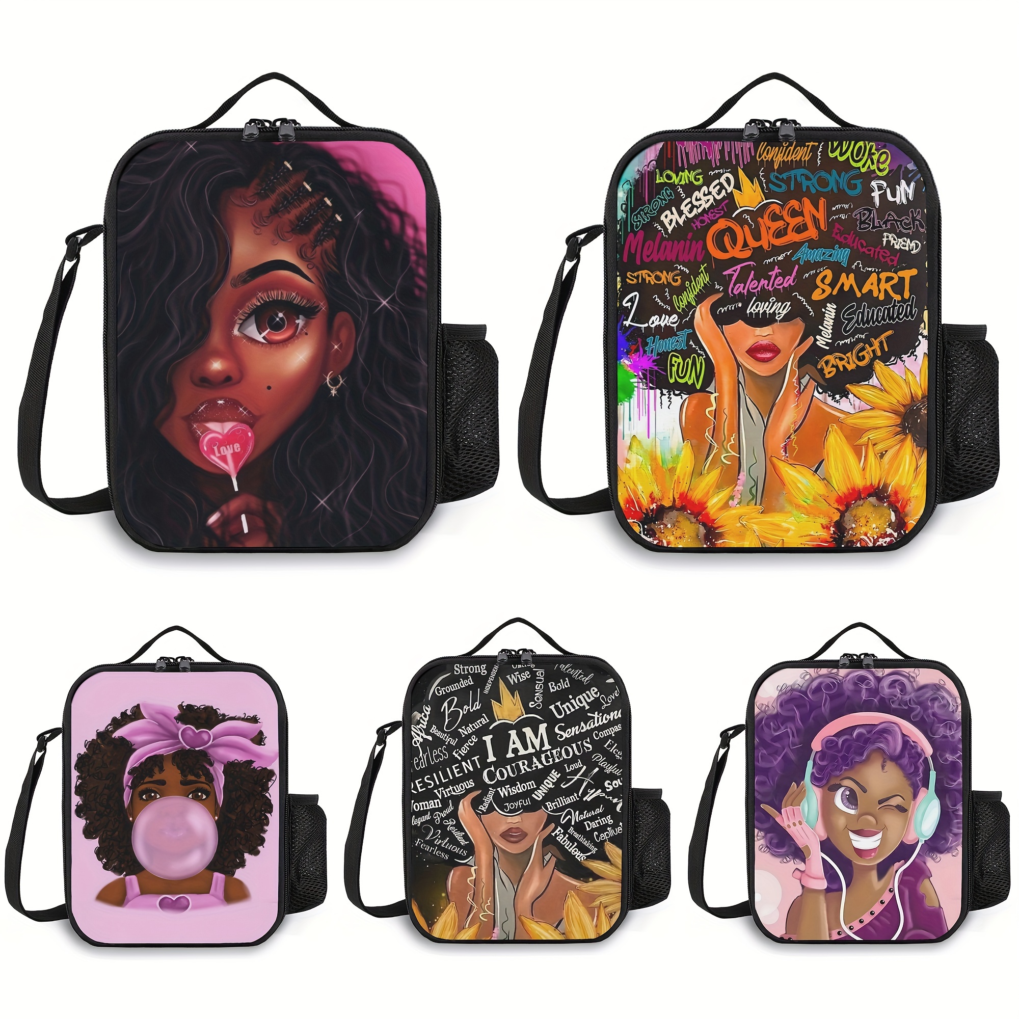 Afro African Beauty Black Princess Black Girls Backpacks Lunch Box Pencil  Case