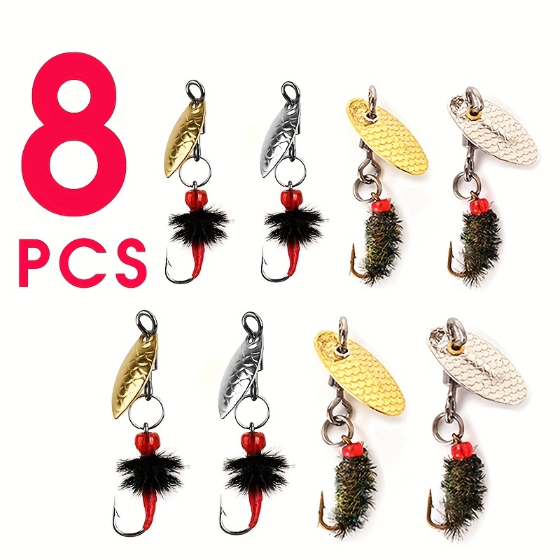 8pcs Spinning Glitter Nano Fly Fishing Lure, Modified Fly Hook Rotating  Melon Seed Glitter, Compound 8-figure Ring Micro Matter Lure