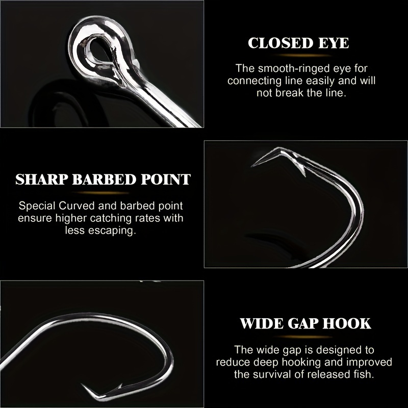 Offset Circle Hooks Saltwater,Catfish Circle Hooks Black High Carbon Steel  Octopus Fishing Hooks 2X Strong Barbed Fish Hooks for Bass Trout Freshwater