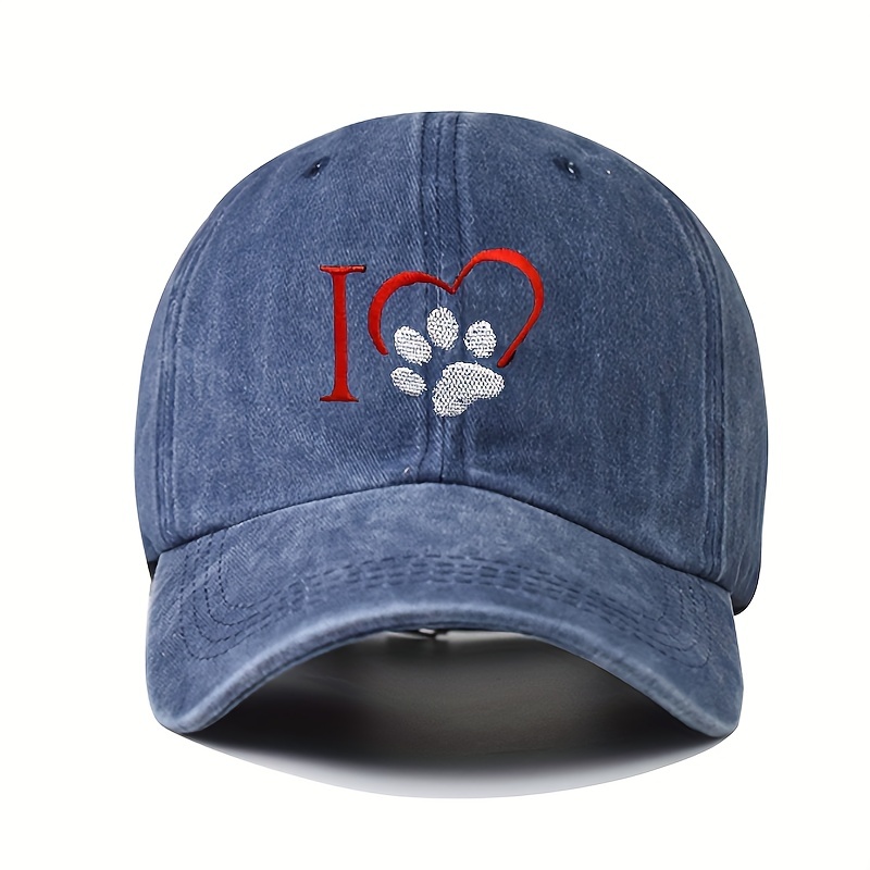 TEMU Unisex Y2k Style Embroidered Heart And Paw Print Baseball , Polyester, , Non-stretch, With, For Outdoor Sports And Daily Commute