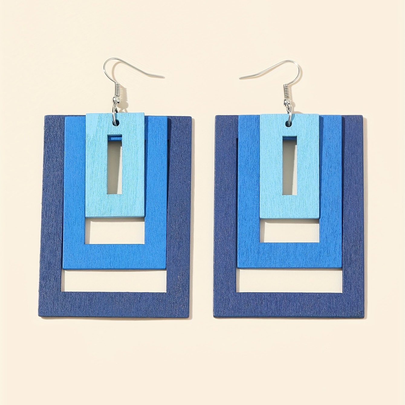 Wooden Geometric Square Gradient Earrings Vacation Sexy Style