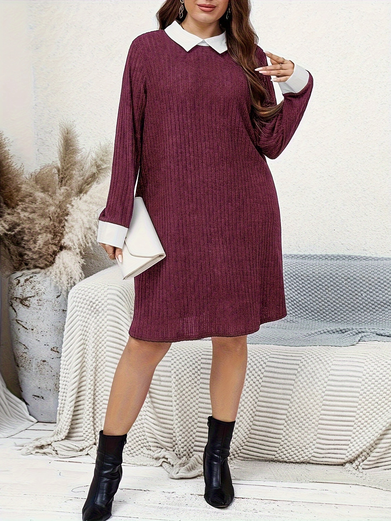 Burgundy peter pan outlet collar dress