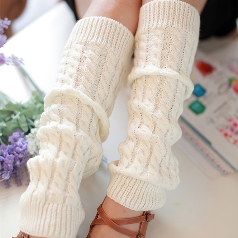 Leg Knit Warmer Fluffy Leg Warmers Winter Warm Keeping Legs Sleeves Thermal  Kniting Ankle Warmers White 
