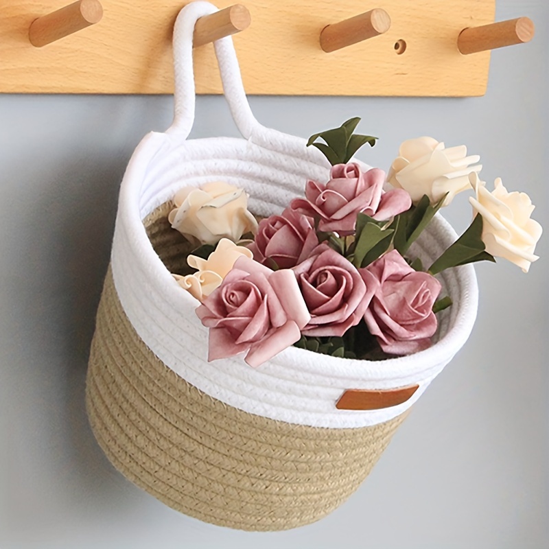 Wall Hanging Storage Baskets Small Cotton Rope Woven Closet Storage Bins  Shelf Basket Organizer for Plants, Towels ,Toys