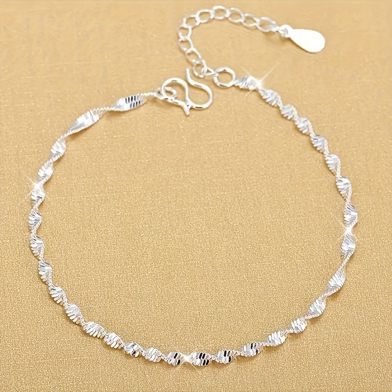 

1pc Exquisite Shiny 925 Silver-plated Bracelet, Water Wave Twisted Design Chain Bracelet, Holiday Gift For Girls