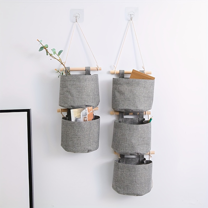 

Wall-mounted Storage Organizer Pockets - Multifunctional Fabric Hanging Shelves With Hooks, For Various Room Types - Available In 1pc Or 3pcs Set