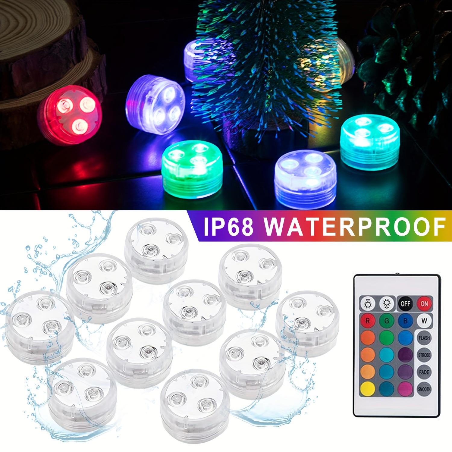 10 pièces Mini lumières LED submersibles avec télécommande chauffe-plat  petites lumières sous-marines lumière pour fête Vase aquarium bain à remous  - AliExpress