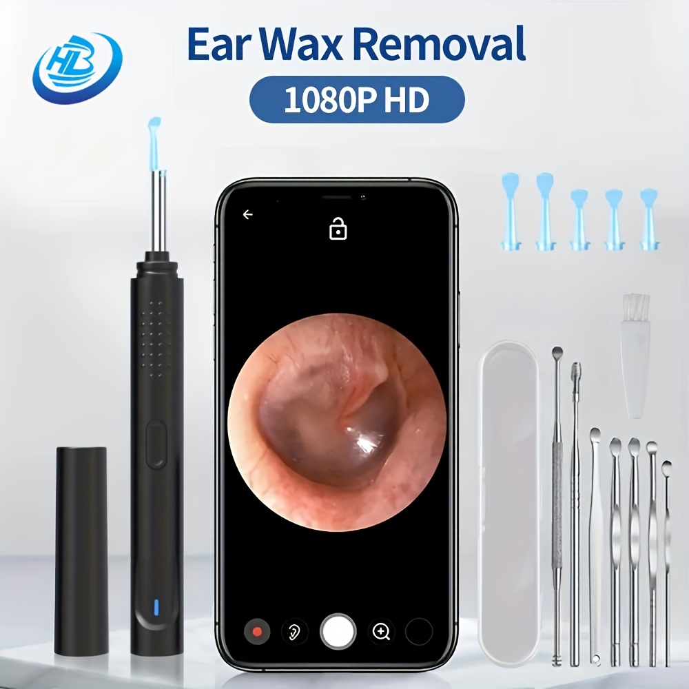  Eliminación de cera de cámara de oído, herramienta de limpieza  de oídos, limpiador de oídos con otoscopio de 1080p con luz, kit de  limpieza de oídos con 6 púas de oído