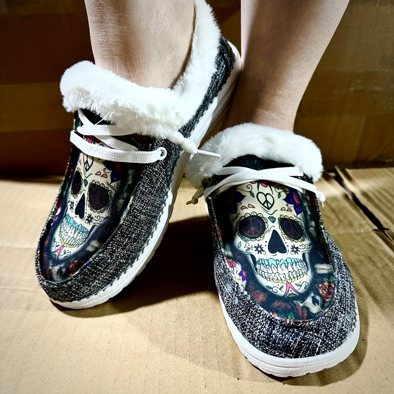 women's skull pattern shoes slip low toe flat Temu Mauritius
