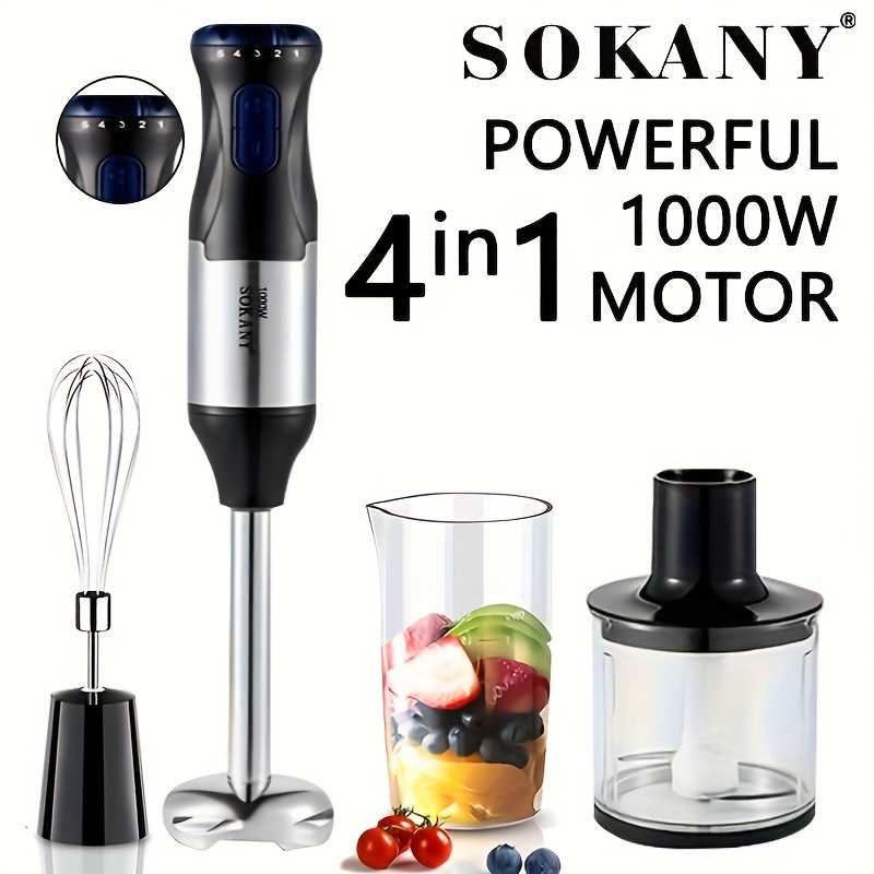 Powerful 4-in-1 Handheld Immersion Blender With 5 Speeds, Stainless Steel  Blades, Chopper, Beaker, Whisk - Perfect For Smoothies, Soups, Sauces, And  More! (eu Plug) - Temu Netherlands