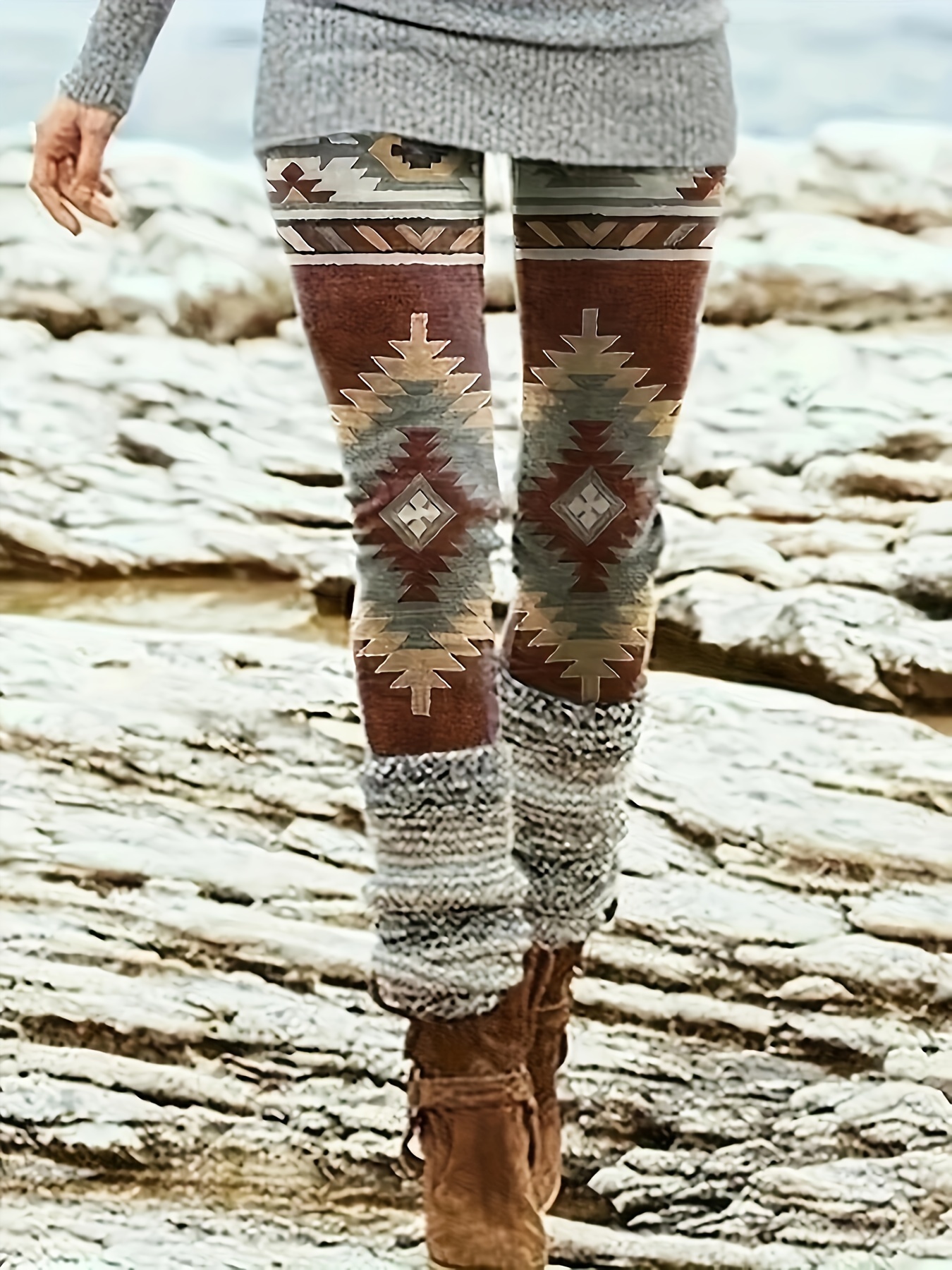  Southwest Aztec Capri Leggings Women High Leggings