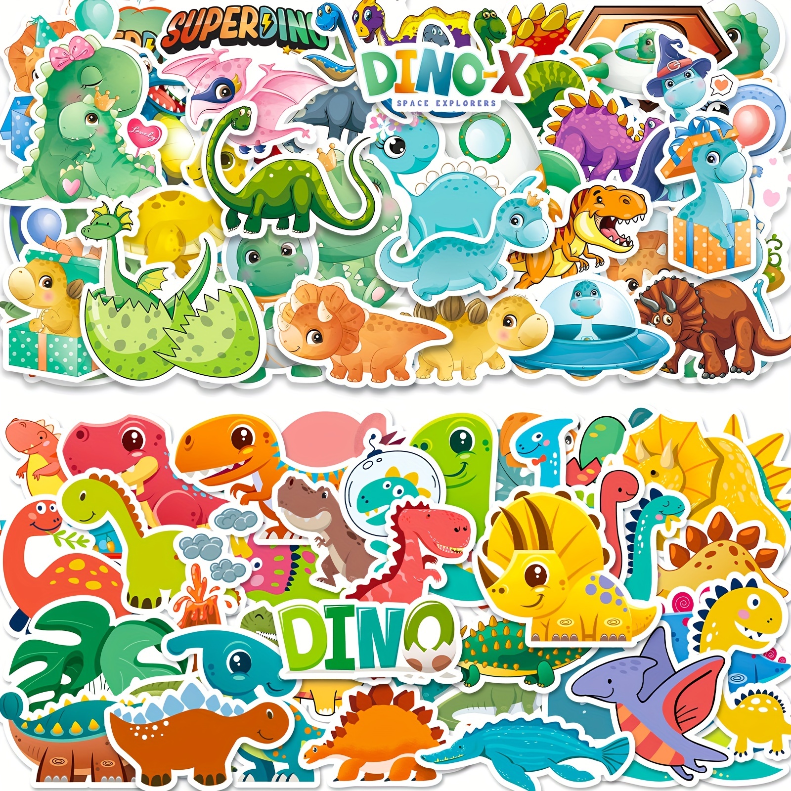 50 pegatinas de dinosaurio, bonitas pegatinas de dibujos animados  impermeables para niños, para papelería, equipaje, recompensas educativas  JAMW Sencillez