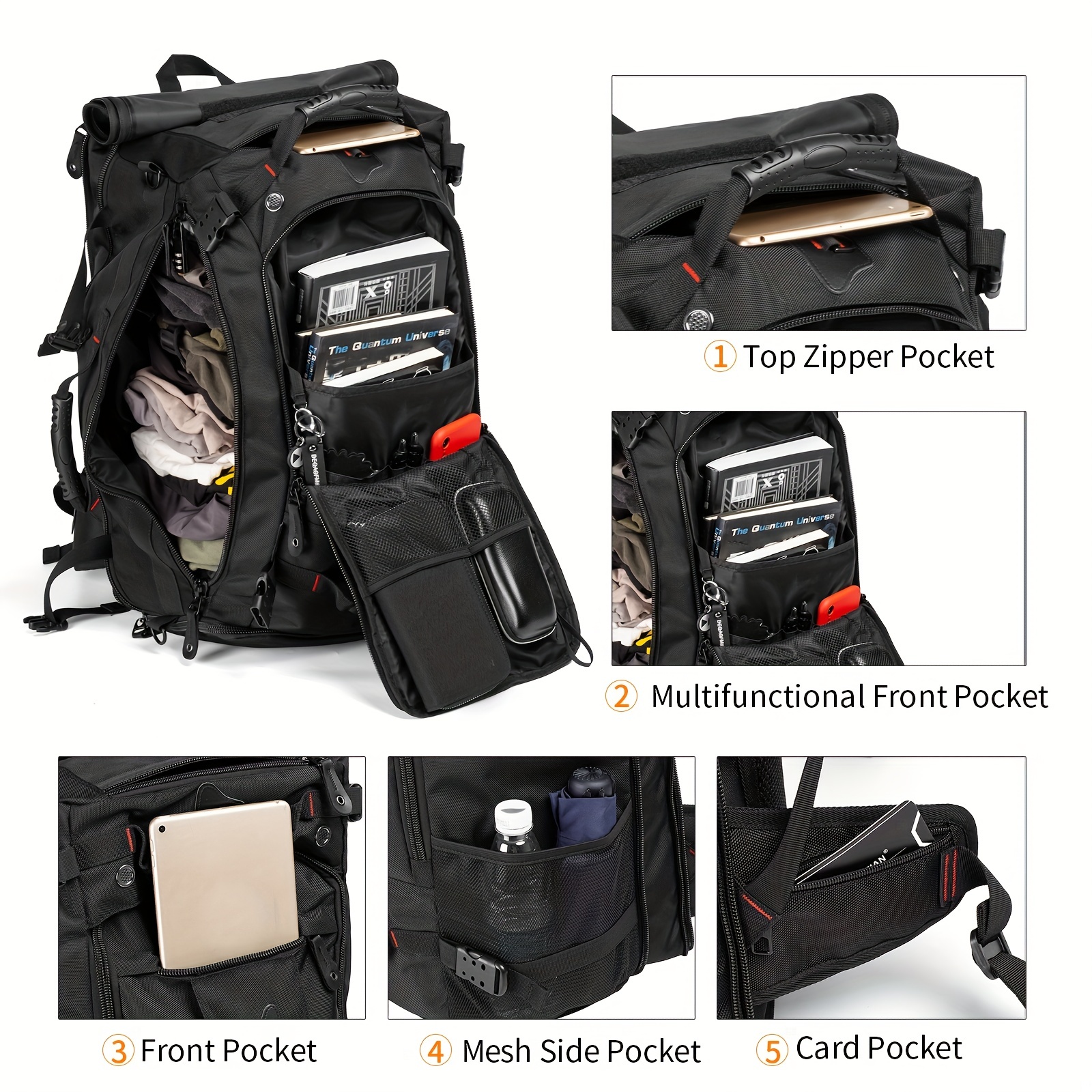 Mochila de gimnasio con compartimento para zapatos, mochila grande para  senderismo, bolsa de viaje, Negro -, Mochilas de mochila