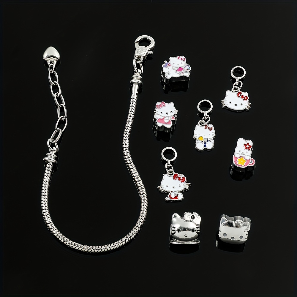 Kawaii DIY Bangle Hello Kitty Charms Bracelet Beads Fashion Y2K Jewelry for Party Gifts,Temu