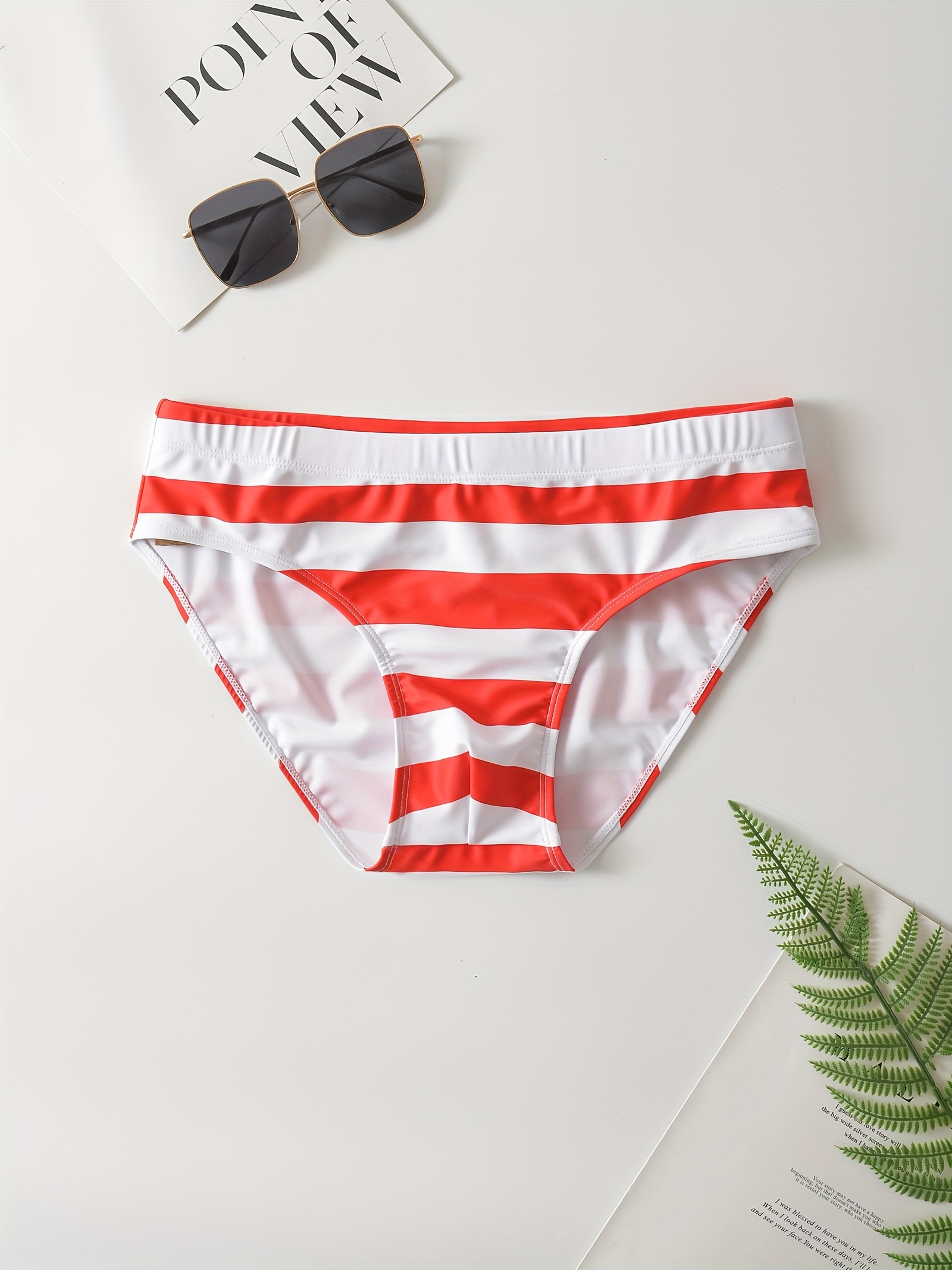 Men's Stripe Drawstring Swim Briefs Quick Dry Beach Pool Swim Shorts