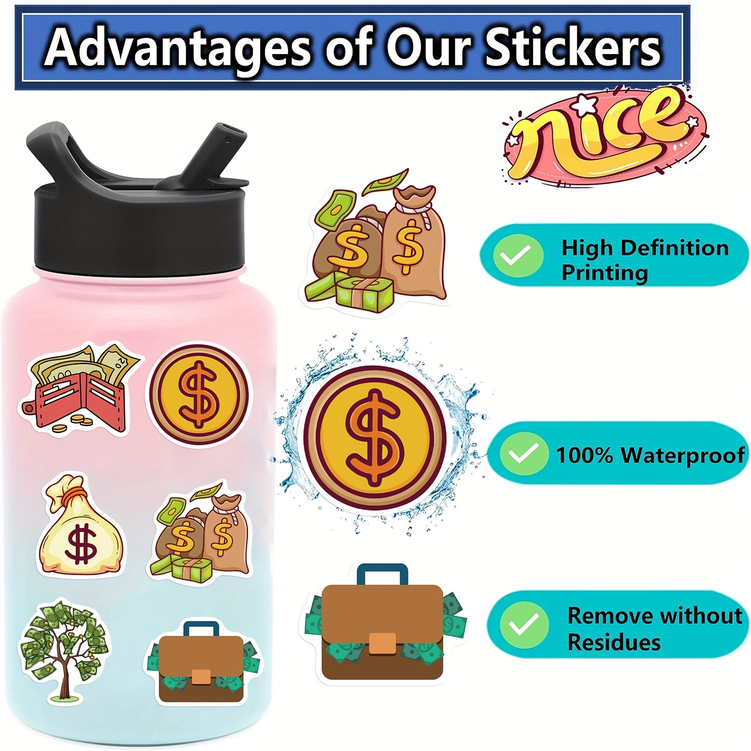 Money Stickers For Planner Scrapbooks Water Bottles Money - Temu