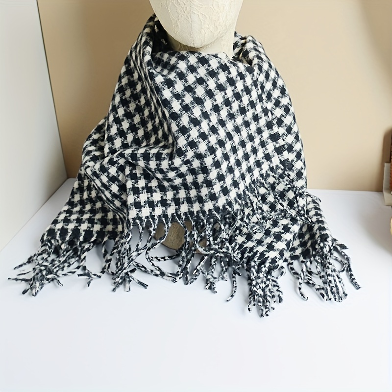 Erke Classic Houndstooth Scarf Vintage Stretch Imitation Cashmere