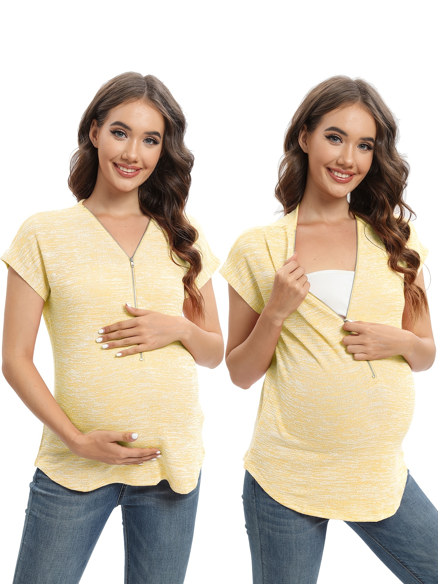 Women's Maternity Zipper Short Sleeve Casual Breastfeeding Shirts Nursing  Top For Summer