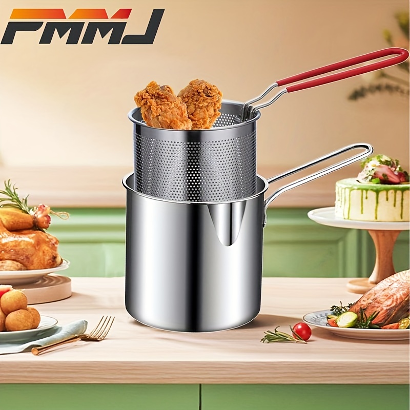 PARACITY Small Deep Fryer Pot with basket, Mini Deep Oil Fryer with  Anti-scalding Silicone Handle, 304 Stainless Steel Gadgets for Home,  Tempura