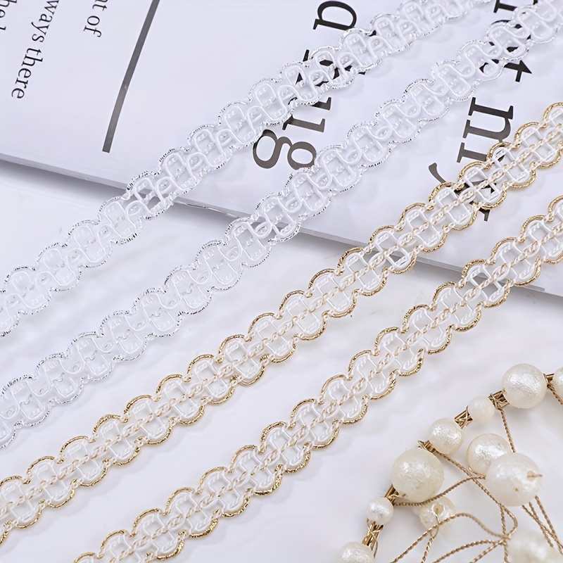 Trimming Shop 12mm Gold Pearl Beaded Embellishing Lace Trim Edge Ribbon, 1  Meter 