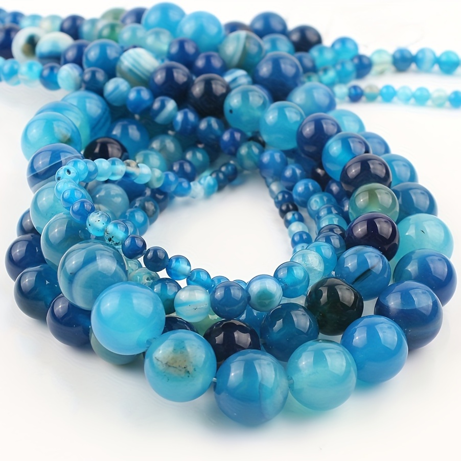  12MM Weathered Blue Agate Round Loose Beads Natural Gem Beads  Crystal Energy Stone Beads for Jewelry Making DIY Bracelet Necklace