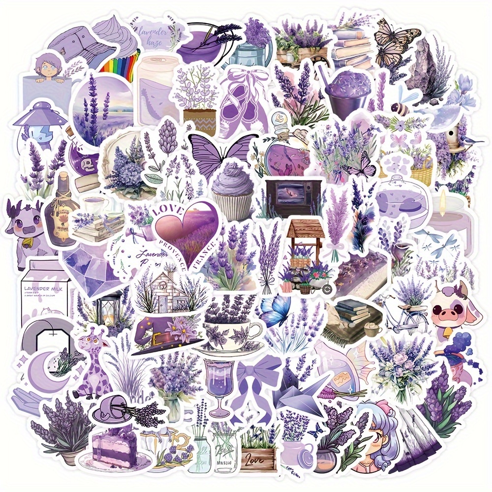 

100 Pcs Artistic Butterfly And Purple Lavender Stickers Water Bottle Laptop Colorful Hat Magic Wear Bicycle Hydroflasks Notebook Skateboard Computer Sticker Waterproof Cute Decals Pack