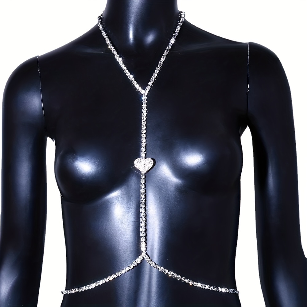 Bling Rhinestone Love Heart Chest Chain Harness Bra Necklace - Temu