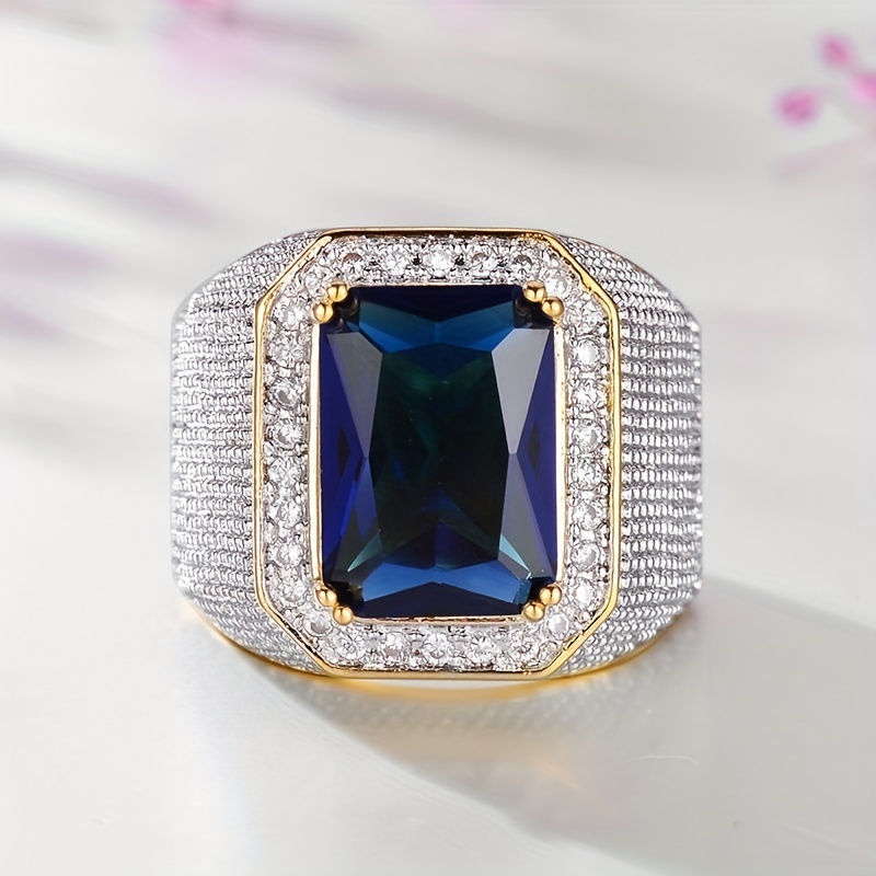 

1pc Luxury Gothic Style Blue Gemstone Ring For Women, Synthetic September Birthstone, Four- Setting, Copper, Romantic Wedding Engagement Banquet Jewelry, Accessory,