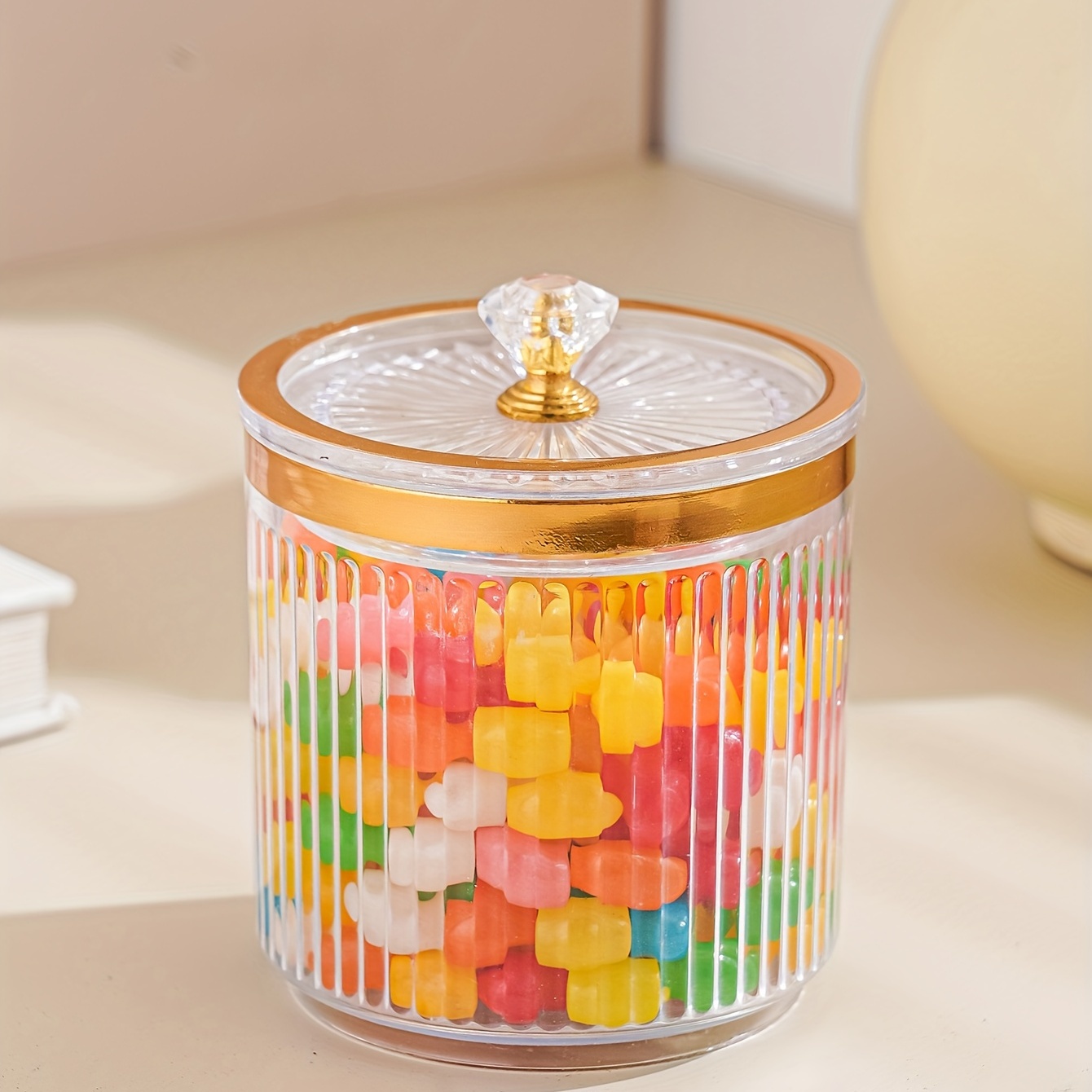 1pc Transparent Amber Sketch Gold Grey Bead Decor Sealed Jar, Candy Jars  With Lids, Plastic, Hand Wash Only, Reusable Sealed Fresh-keeping Box, For  Ce