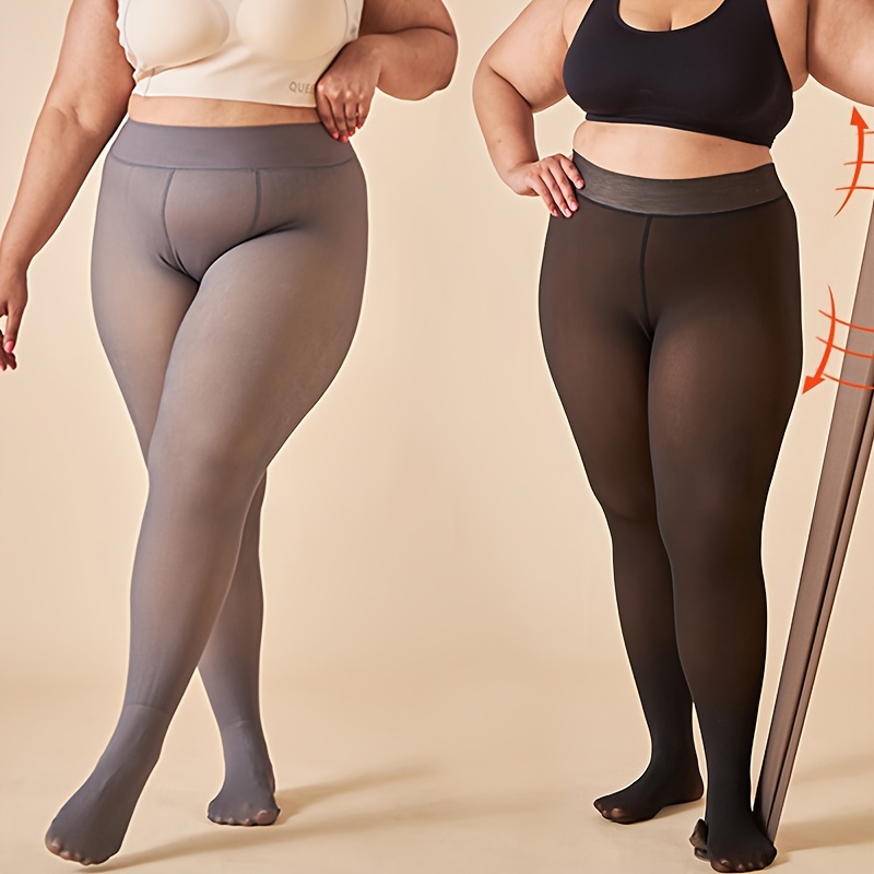 Plus Size Thermal Lined Tights Translucent Pantyhose Winter Warm