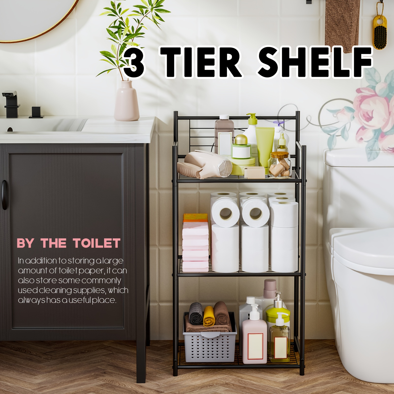 3 Tier Bathroom Storage Open Shelf Unit Free standing - Temu