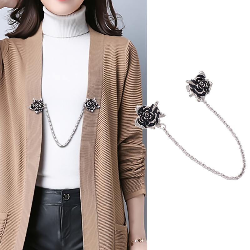 

1pc Fashion Brooch High-end Drip Oil Rose Flower Clothes Collar Clip Shirt Chain Men's And Women's Suit Cardigan Corsage Accessories