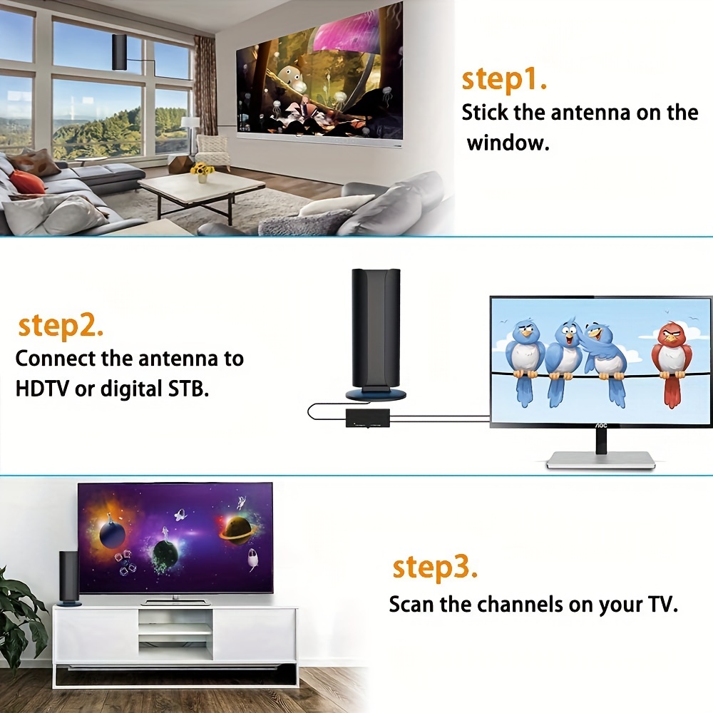 Antena de TV para Smart TV-Digital 4K HDTV Antena de TV para interiores de  más de 350 millas de alcance compatible con 4K, 1080P, canales locales