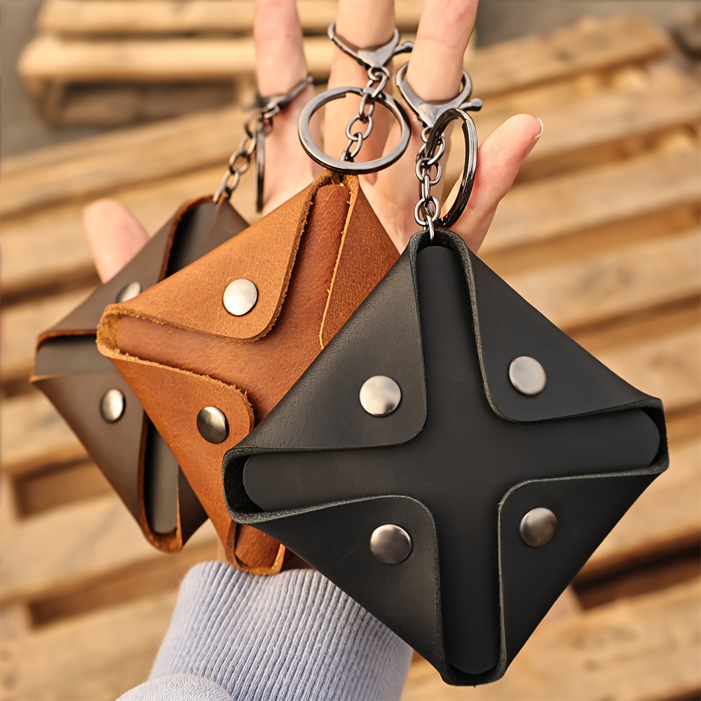 Porte-clés minimaliste en cuir avec lanière courte pour carte d