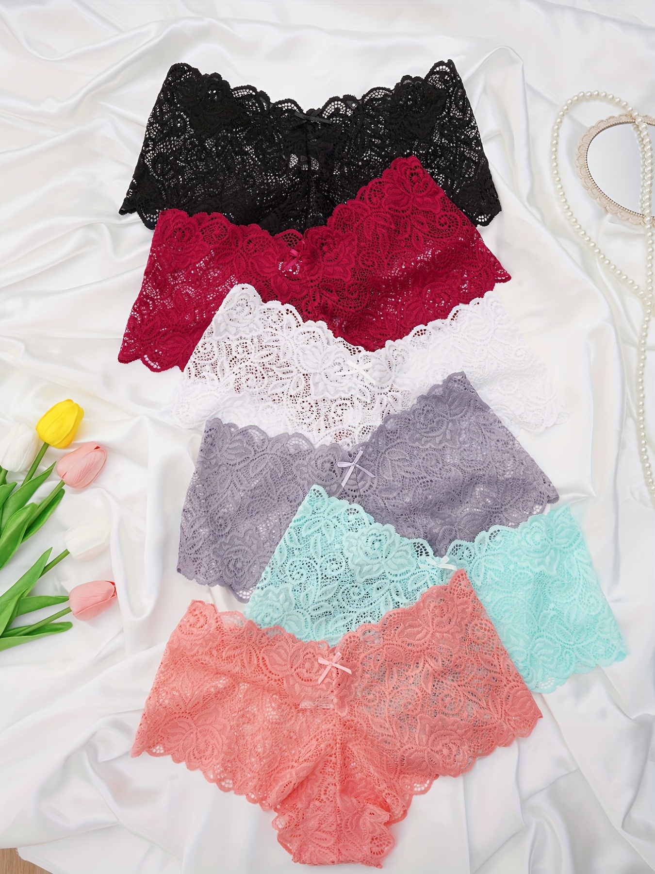 Floral Lace Bow Tie Panties Semi sheer Breathable Intimates - Temu