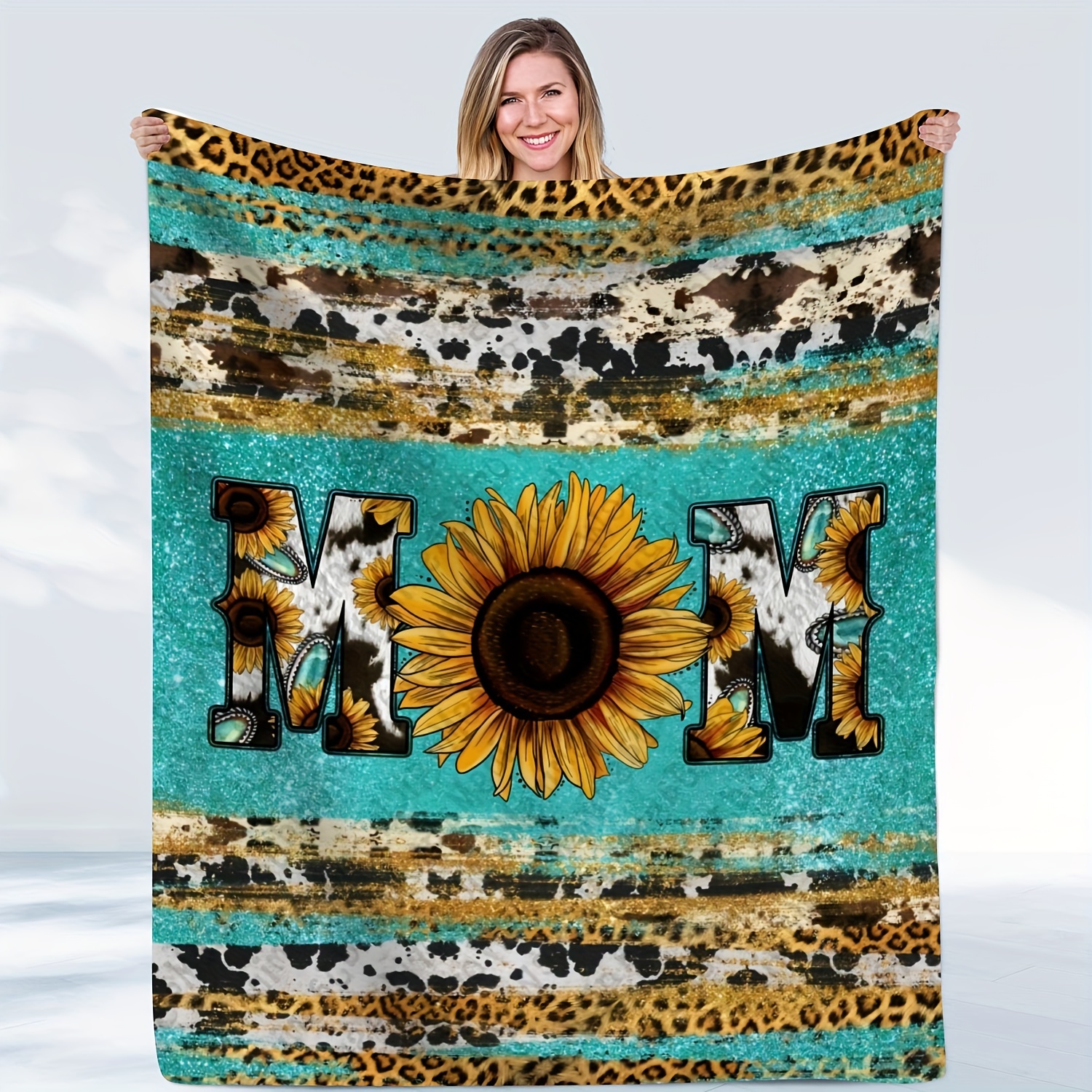 Sunflower Cow Print Flannel Blanket Soft Cozy Throw Blanket - Temu Canada