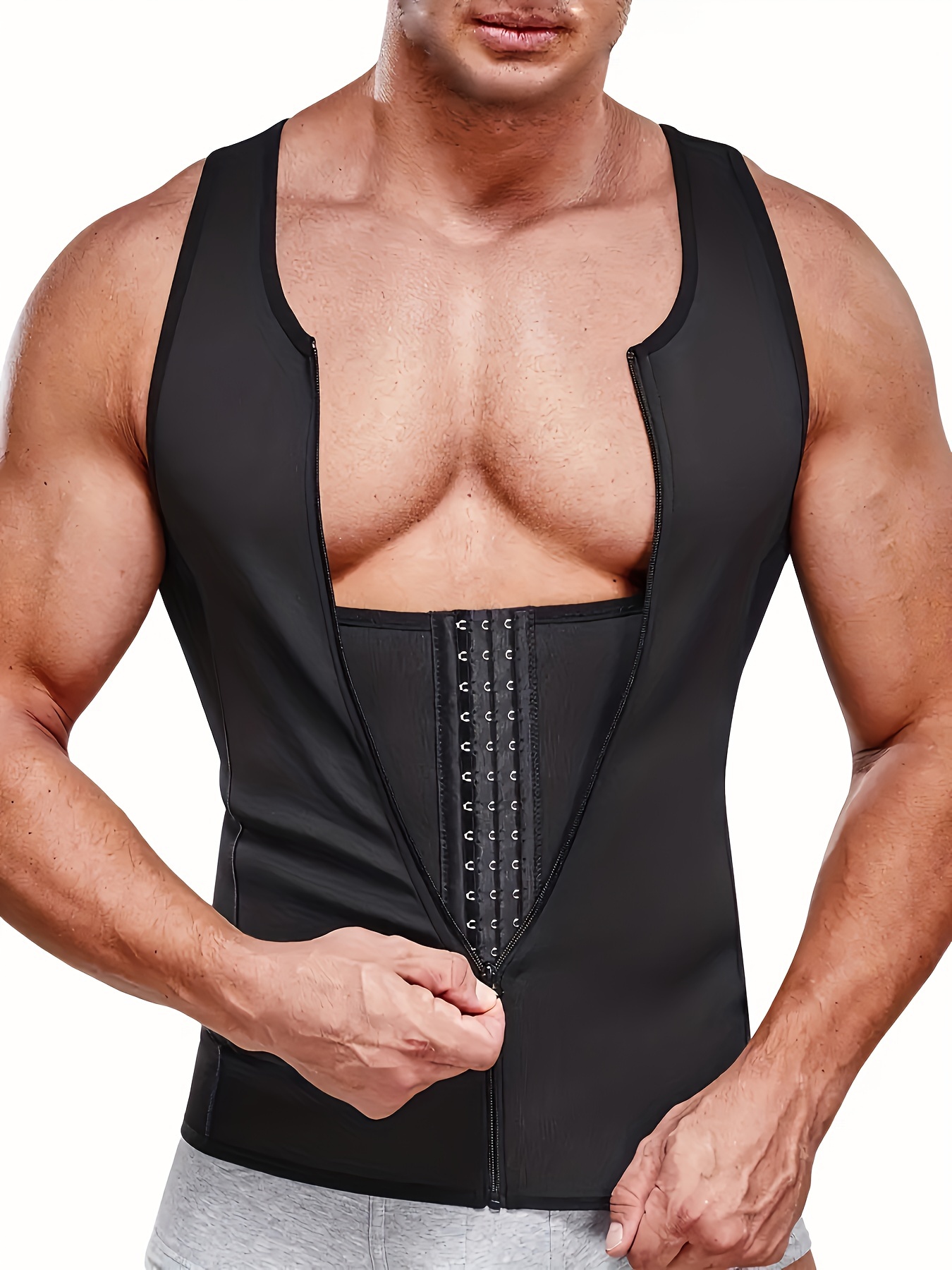 Buy Men Body Shaper Slimming Vest Tight Tank Top Compression Shirt Tummy  Control Underwear Moobs Binder (Black, M) at