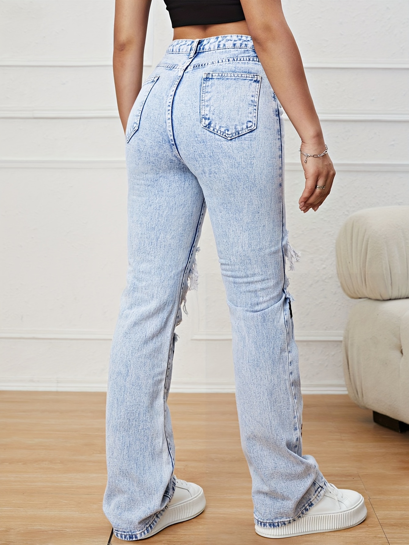 Mardi Gras Outfit for Women Denim Joggers for Women Women's New Street  Printed Perforated Straight Denim Trousers For Carnival Blue 