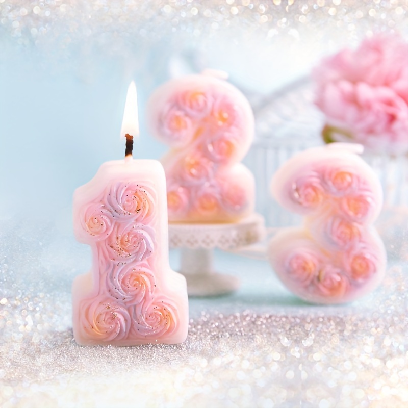 Bougies d'anniversaire Numéro 0,3D Rose Bougie Chiffre 0,Papillon