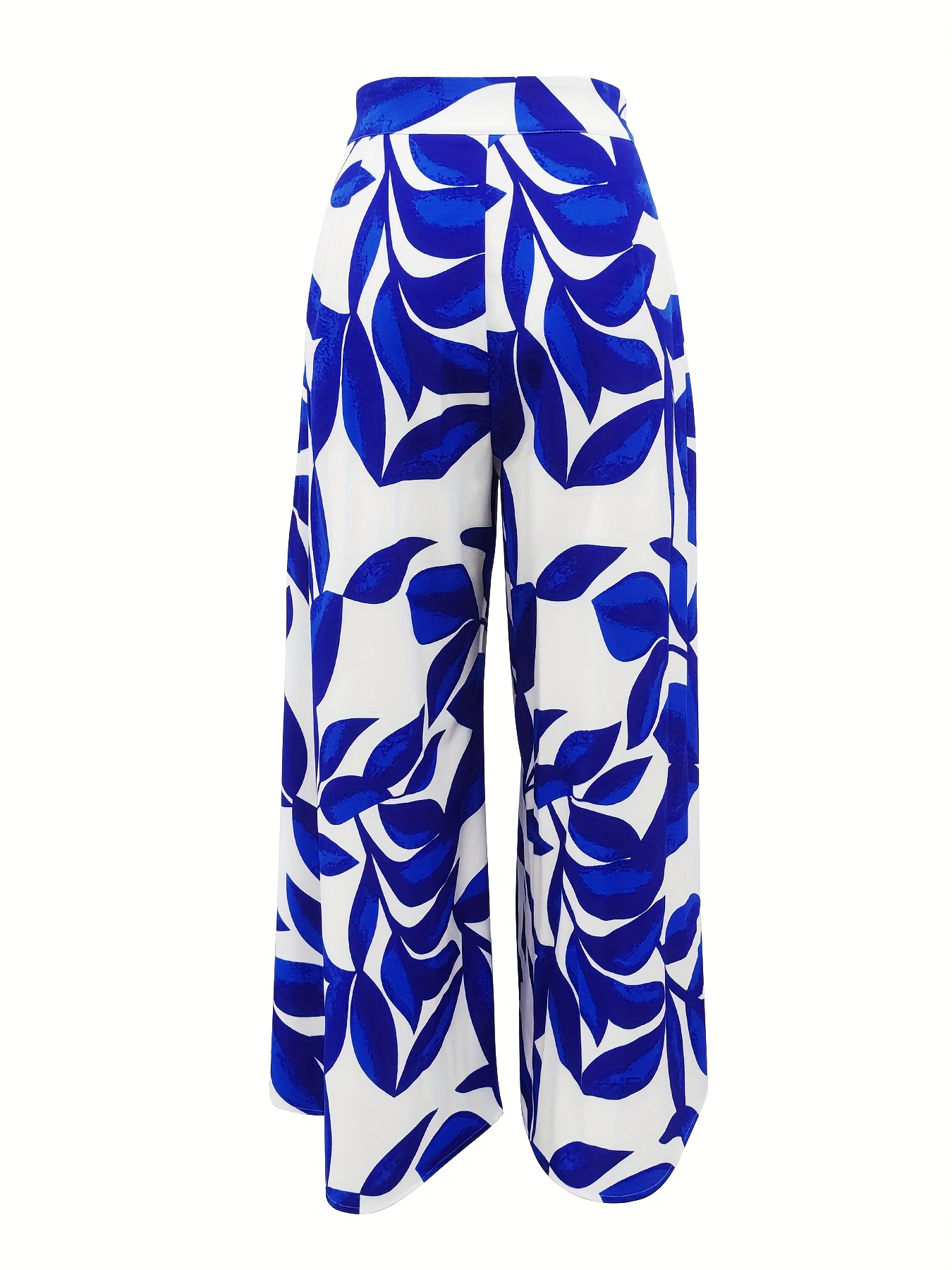 Leaf Print Wide Leg Pants, Casual High Waist Pants For Spring & Summer,  Women's Clothing
